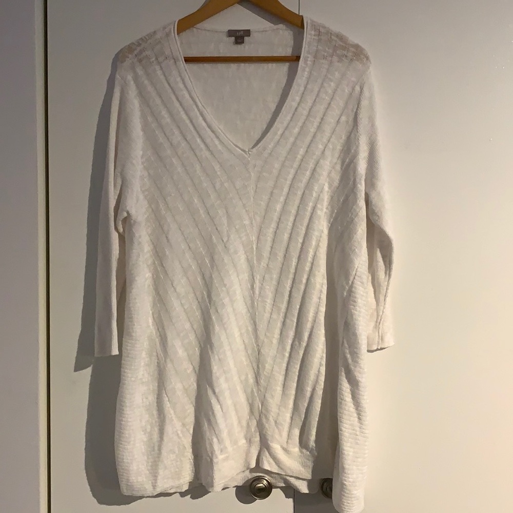J. Jill White Textured 3/4 Sleeve Sweater Size L